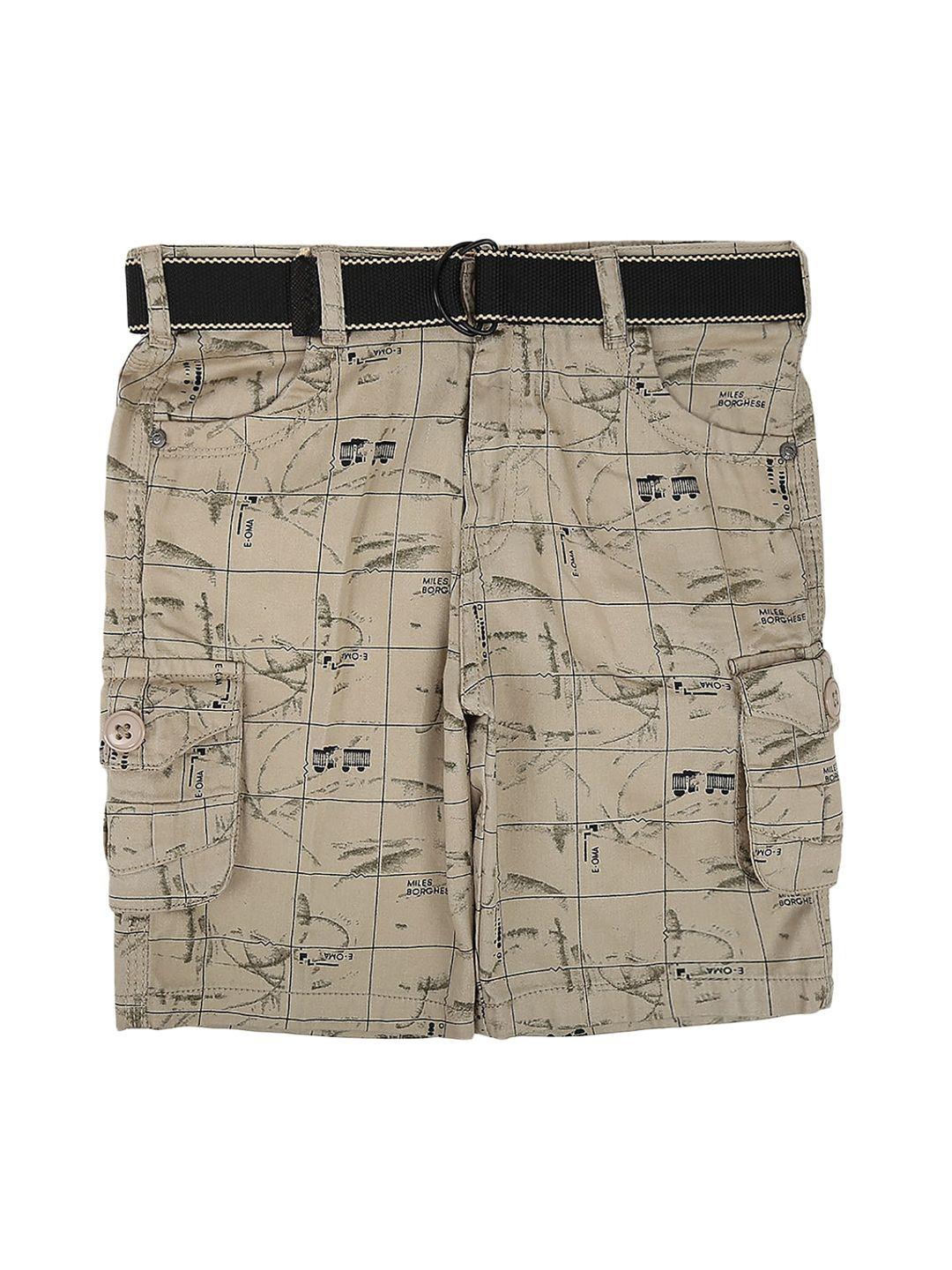 v-mart boys beige printed cotton cargo shorts