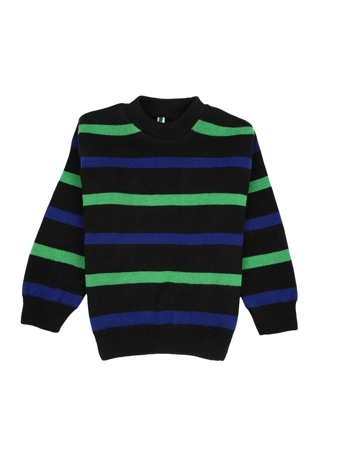 v-mart boys black striped printed  round neck pullover sweater