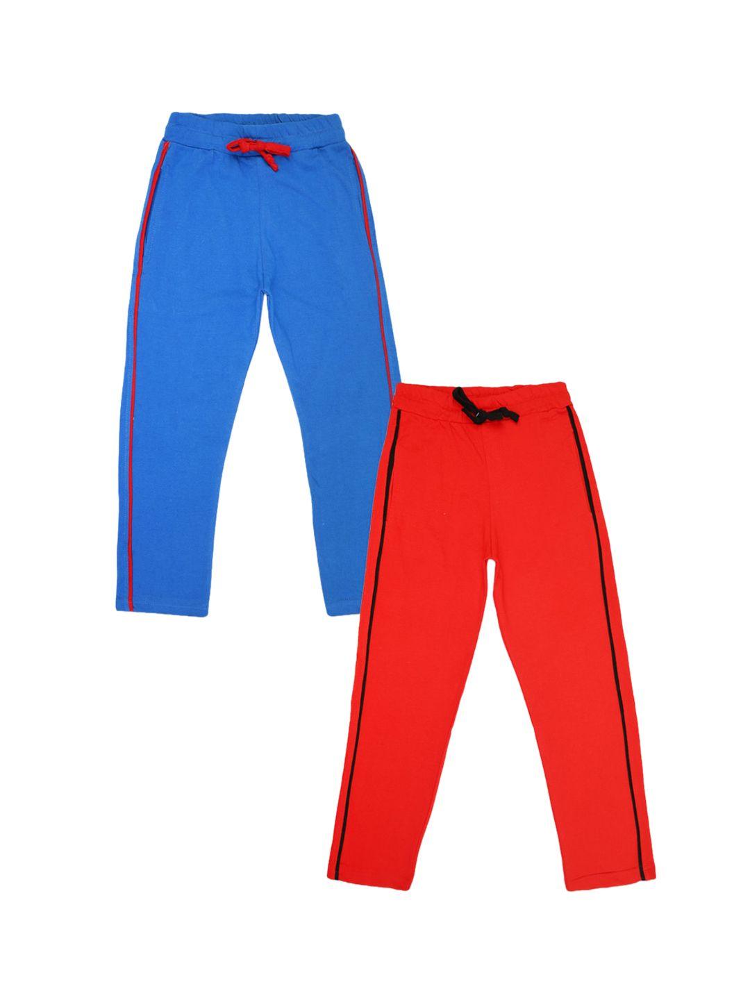 v-mart boys blue & red set of 2 solid cotton single jersey track pants