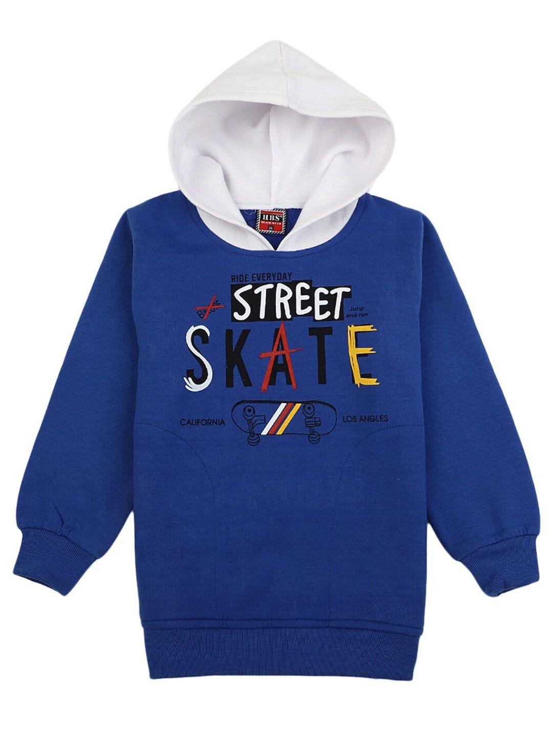 v-mart boys blue & white typography printed hooded t-shirt