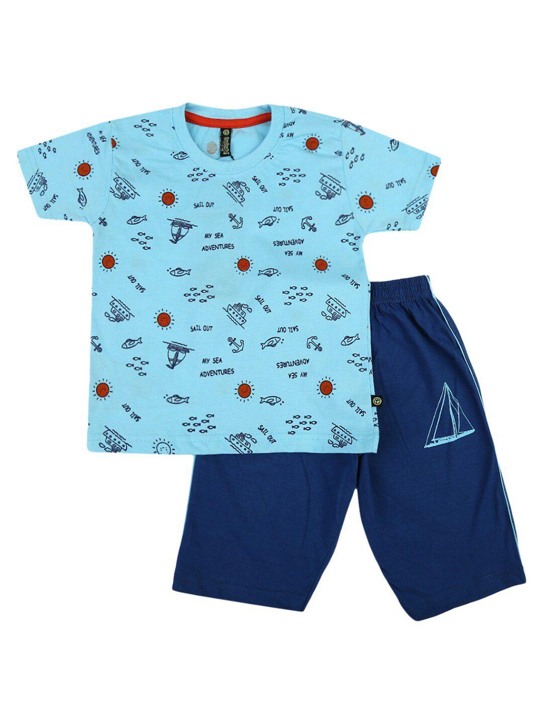 v-mart boys blue printed t-shirt with shorts