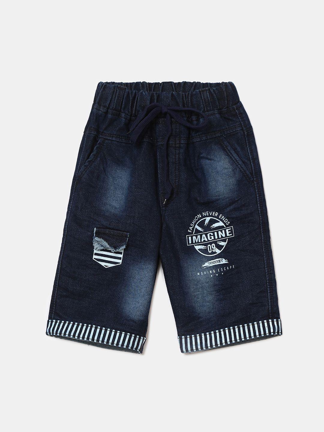 v-mart boys blue washed typography print denim shorts