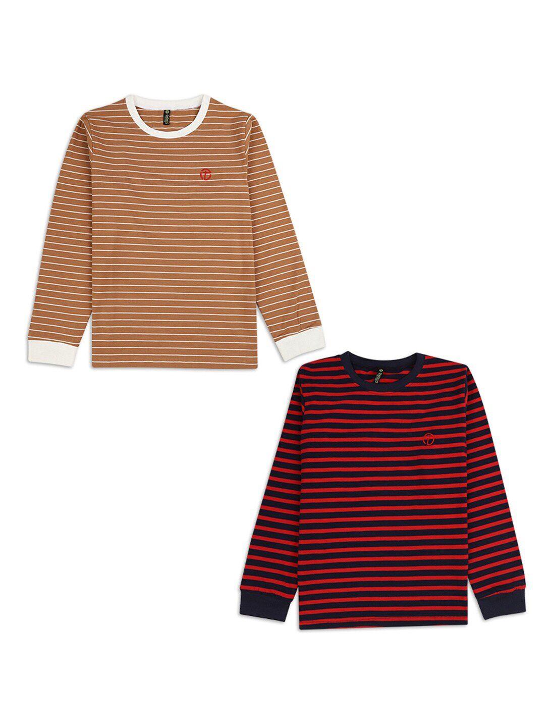 v-mart boys brown & red pack of 2 striped t-shirt