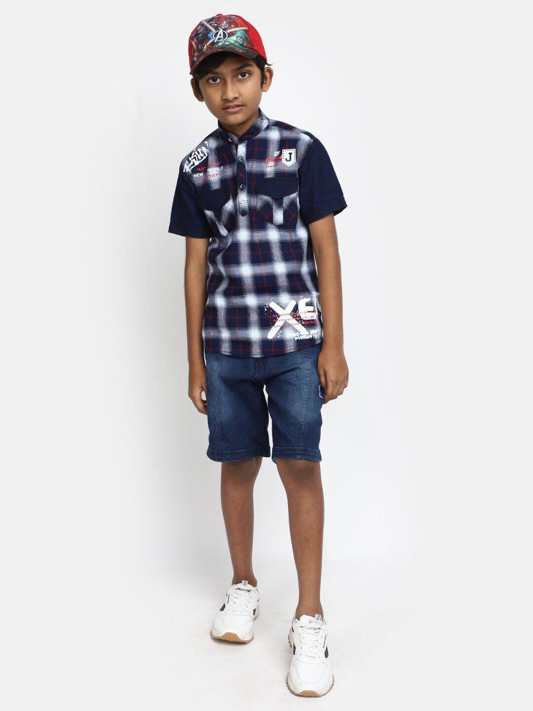 v-mart boys checked pure cotton printed t-shirt with shorts