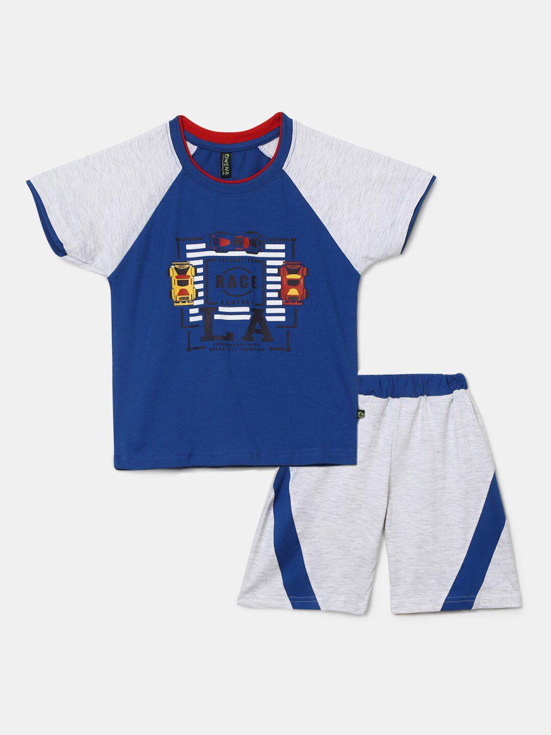 v-mart boys colourblocked pure cotton t-shirt with shorts clothing set