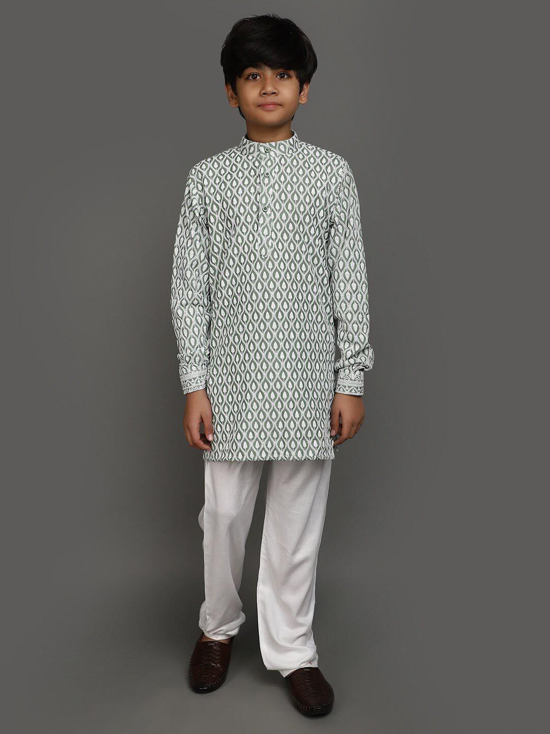 v-mart boys ethnic motifs embroidered straight kurta with churidar