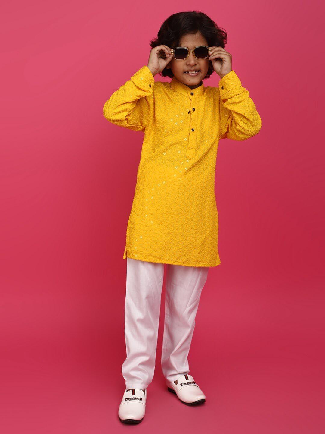 v-mart boys ethnic motifs embroidered straight kurta with pyjama
