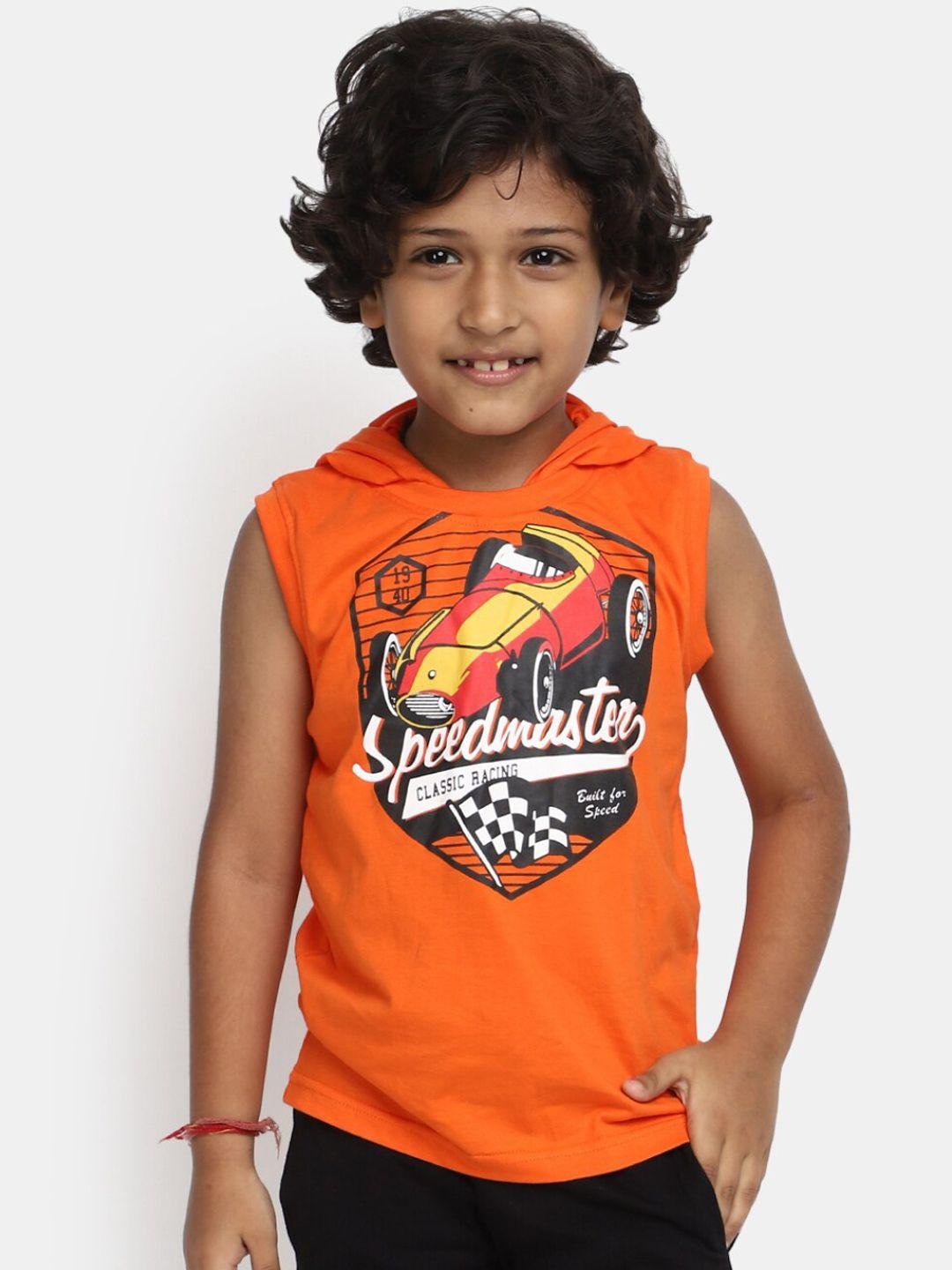 v-mart boys graphic printed hooded sleeveless cotton tshirt