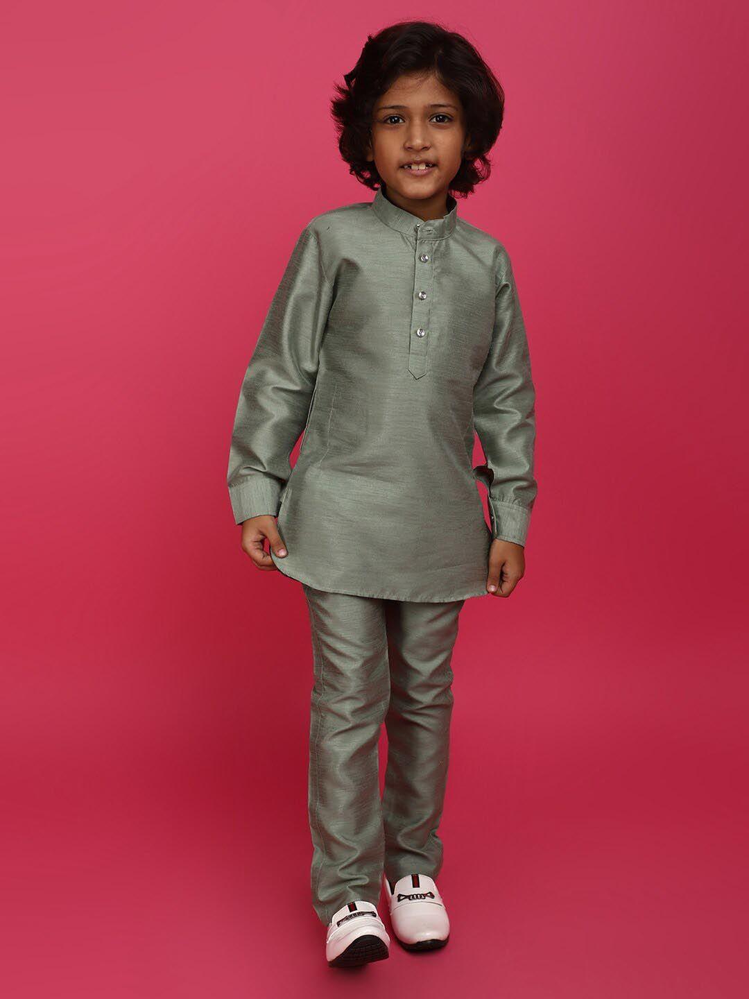 v-mart boys mandarin collar straight kurta with trousers & jacket