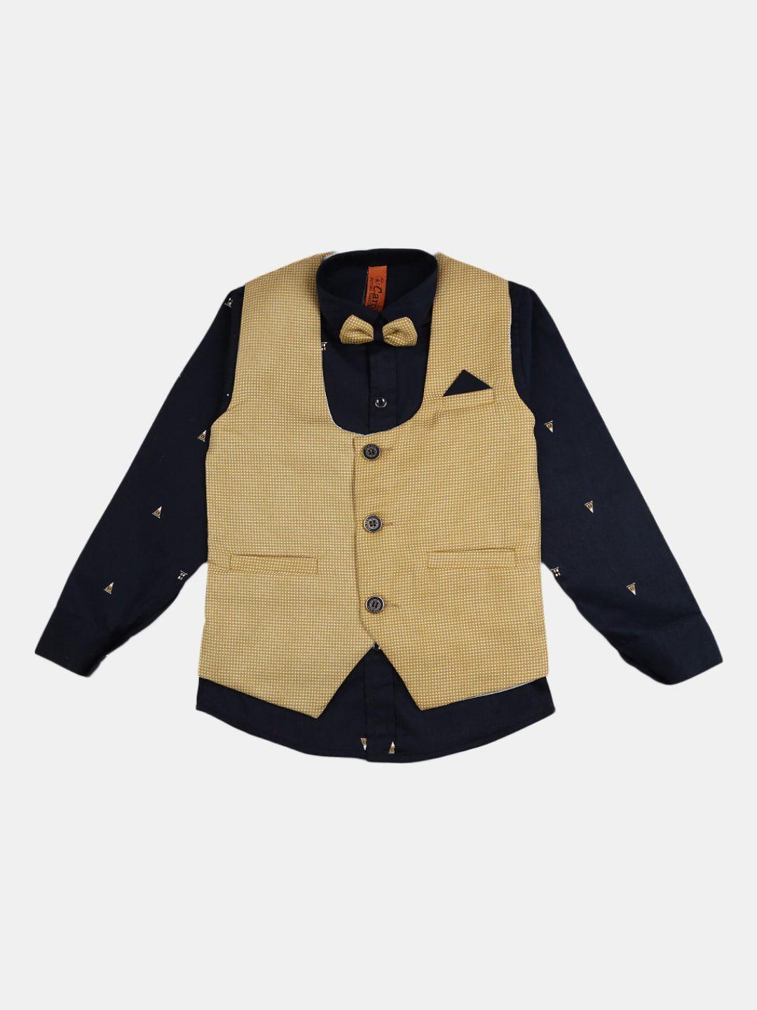 v-mart boys mustard & black t-shirt with trousers with waist coat