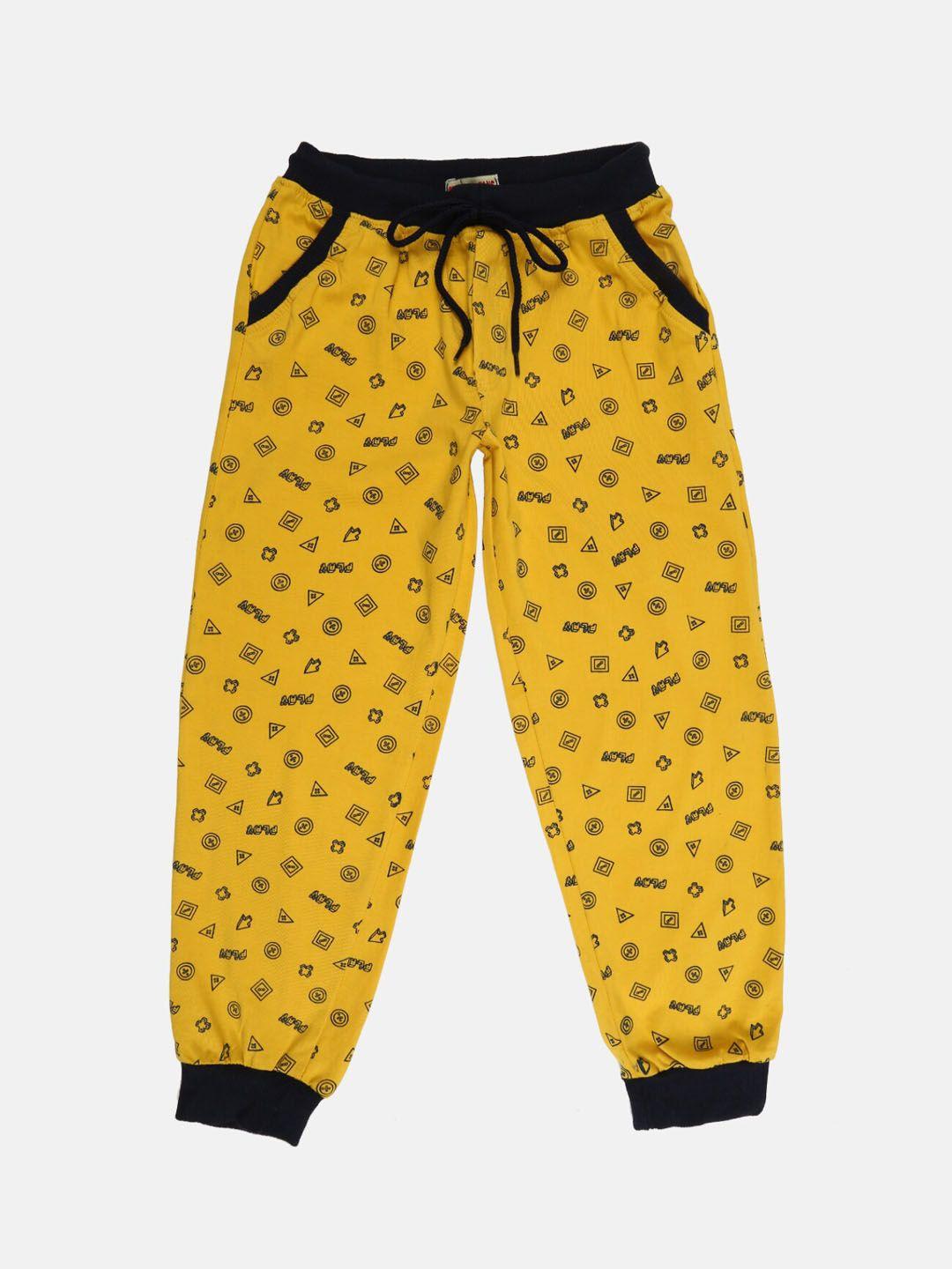 v-mart boys mustard yellow & black printed cotton single jersey lounge joggers