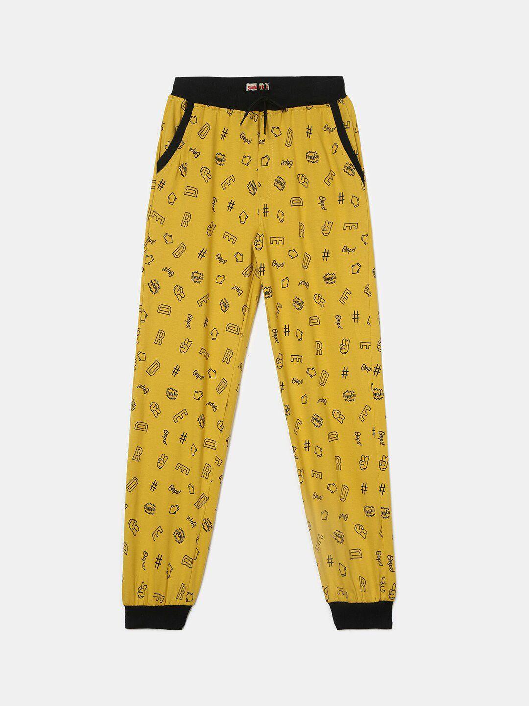 v-mart boys mustard-yellow printed cotton lounge pant