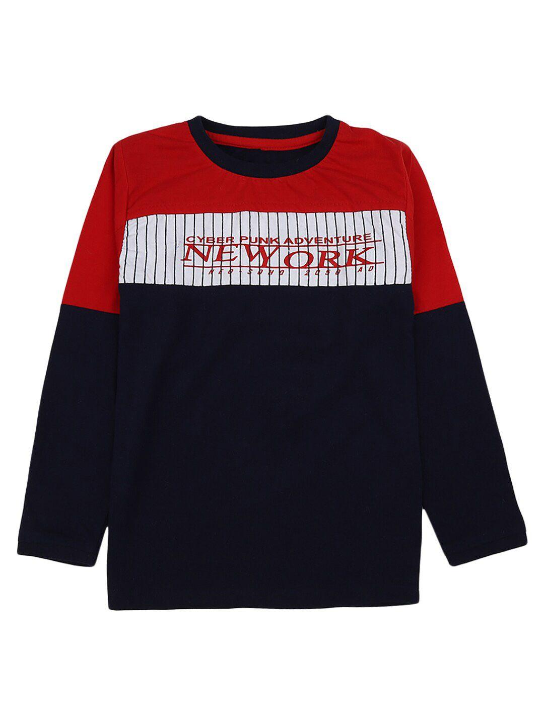v-mart boys navy blue & red colourblocked t-shirt