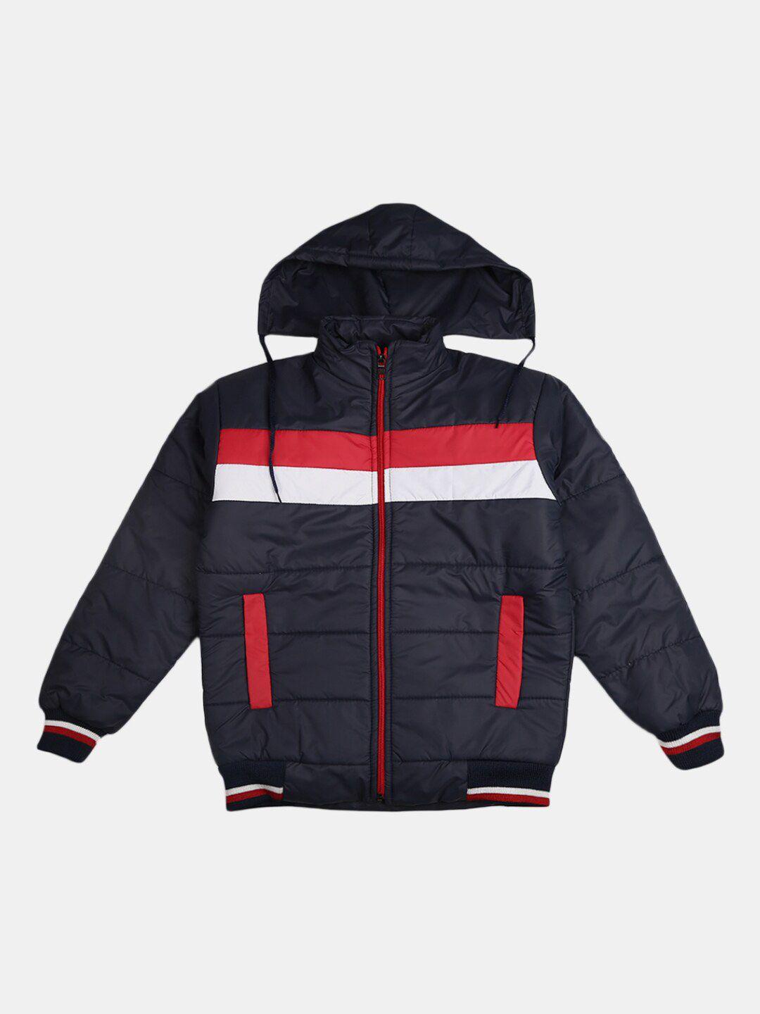 v-mart boys navy blue red striped outdoor bomber jacket