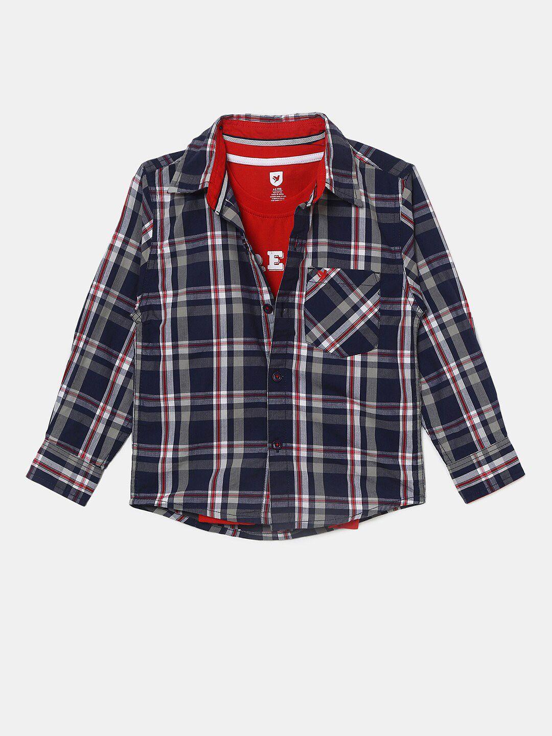 v-mart boys navy blue tartan checks cotton casual shirt