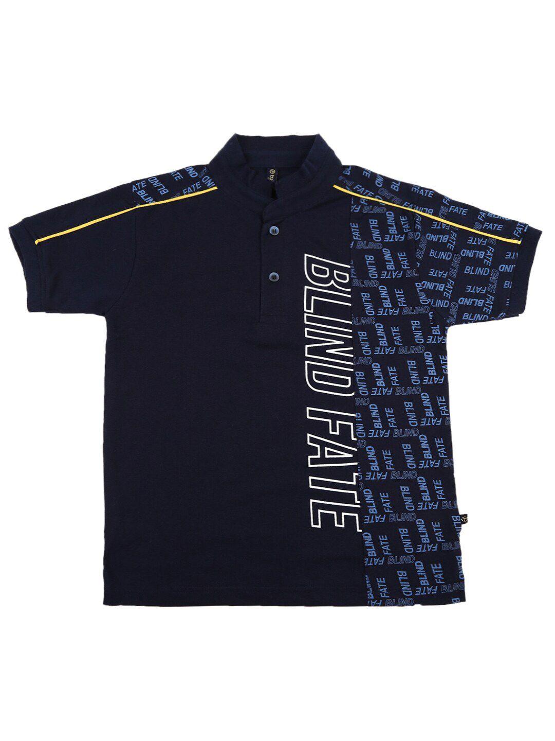 v-mart boys navy blue typography printed polo collar t-shirt