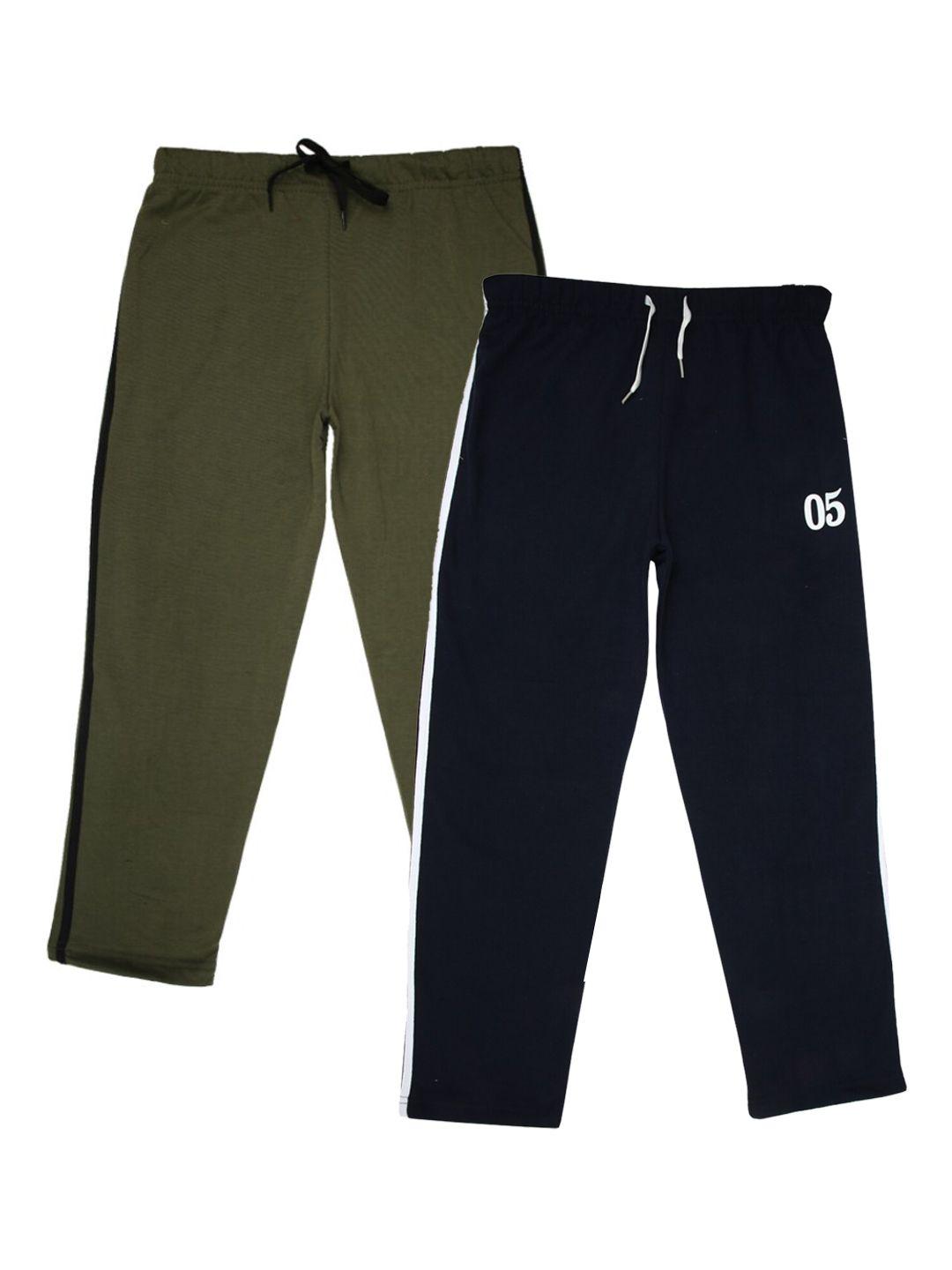 v-mart boys olive green & navy blue solid track pants