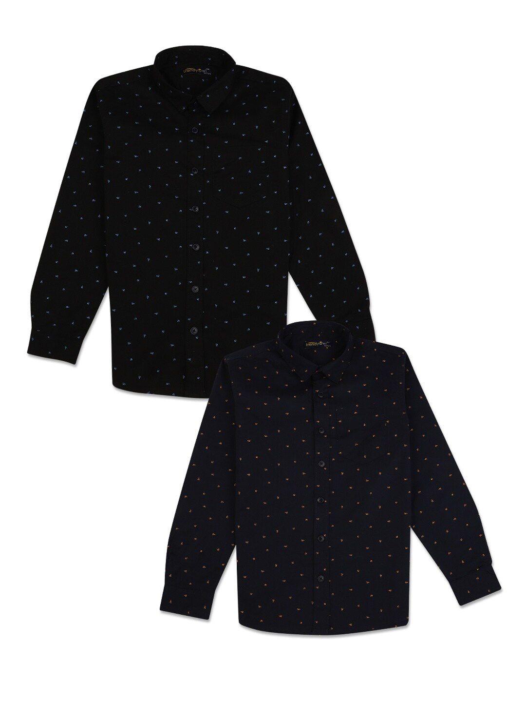 v-mart boys pack of 2 black & navy blue standard printed casual shirt