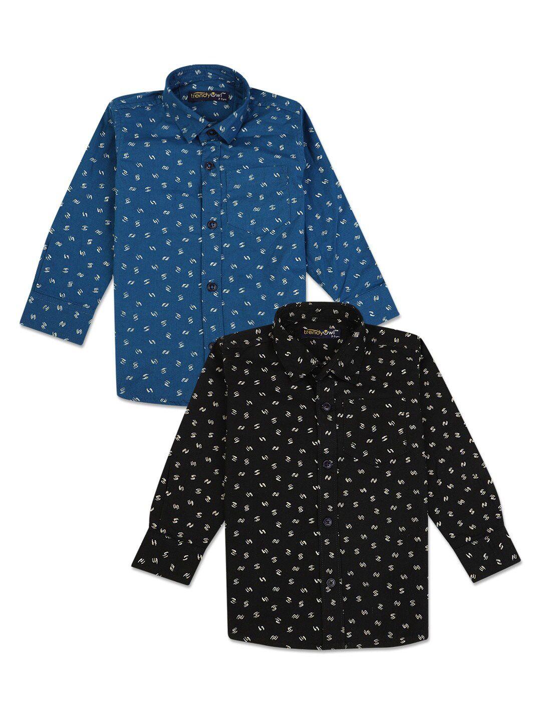 v-mart boys pack of 2 blue & black standard printed cotton casual shirts