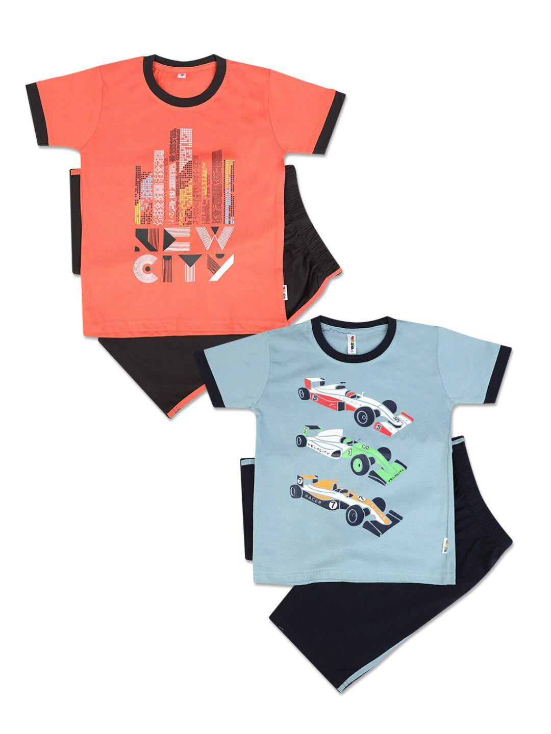 v-mart boys pack of 2 printed pure cotton t-shirt with shorts