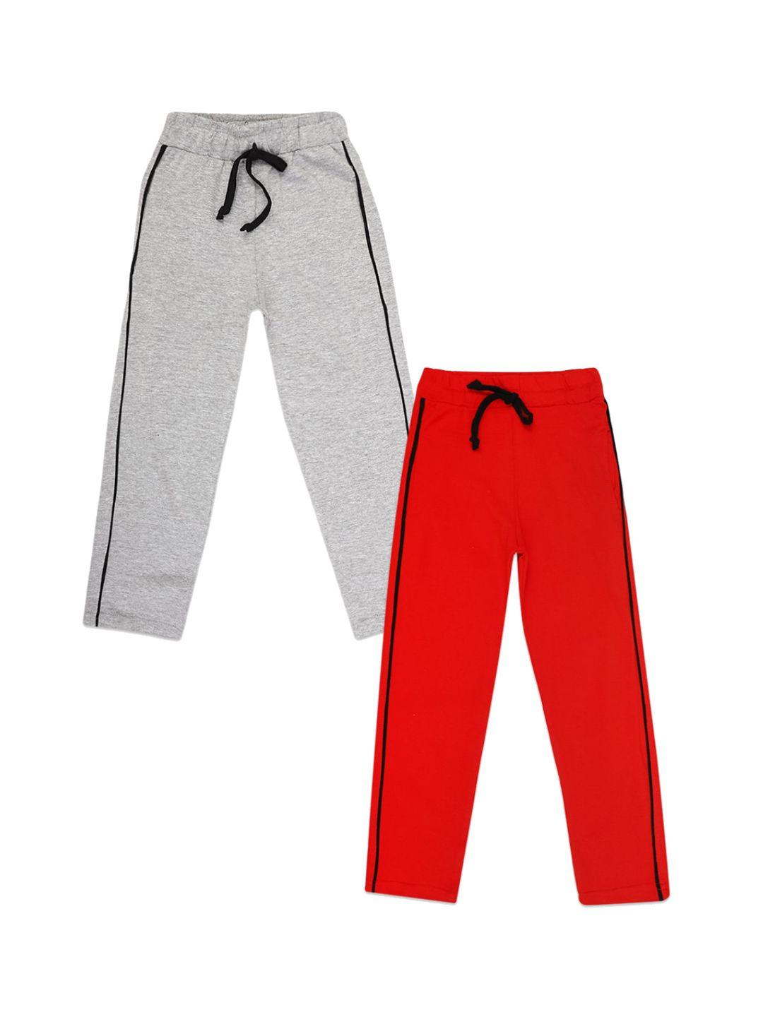 v-mart boys pack of 2 solid grey & red cotton single jersey lounge pants