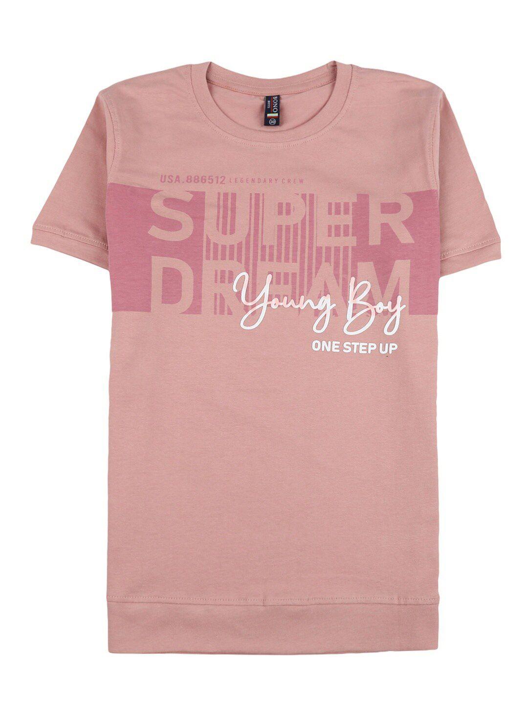 v-mart boys pink typography printed cotton t-shirt