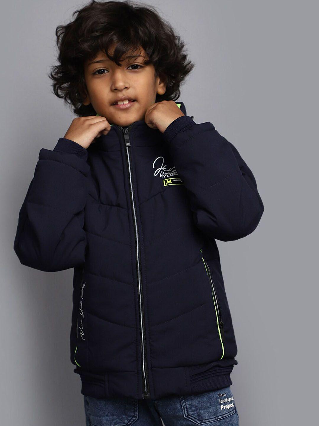 v-mart boys printed hooded cotton lightweight puffer jacket