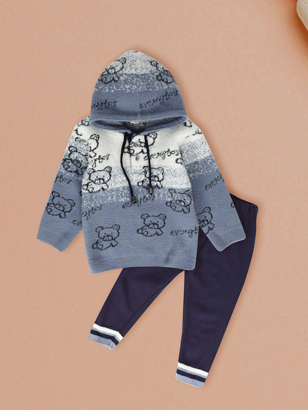 v-mart boys printed hooded pure cotton sweatshirt with trousers