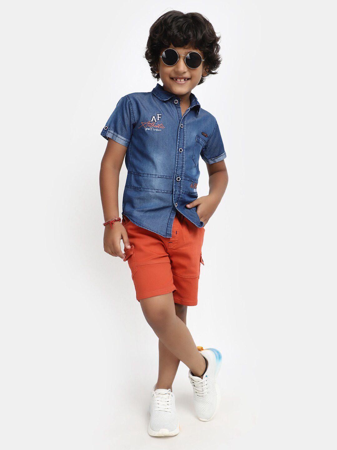 v-mart boys printed pure cotton shirt with shorts