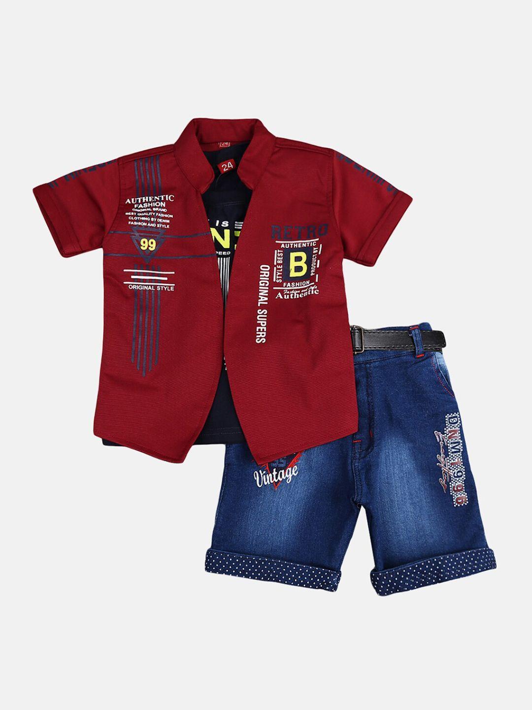 v-mart boys red & blue printed t-shirt with denim shorts