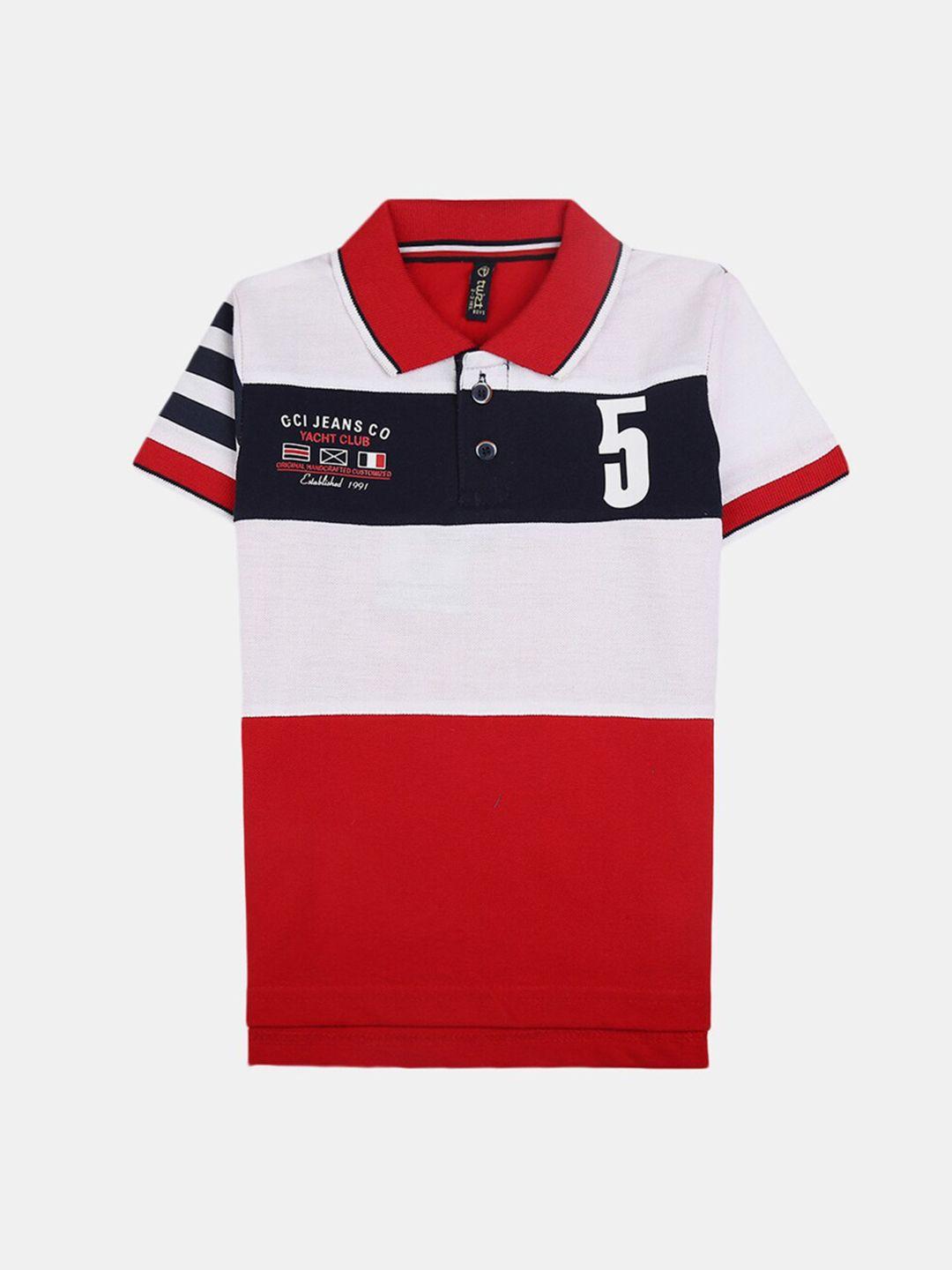 v-mart boys red & white colourblocked polo collar t-shirt