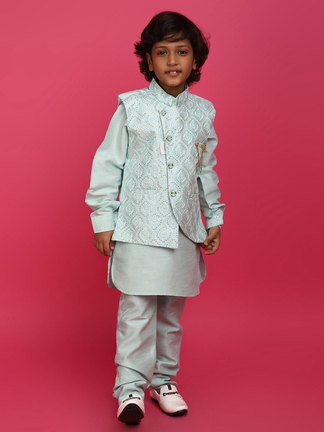 v-mart boys self design pure silk mandarin collar sherwani set