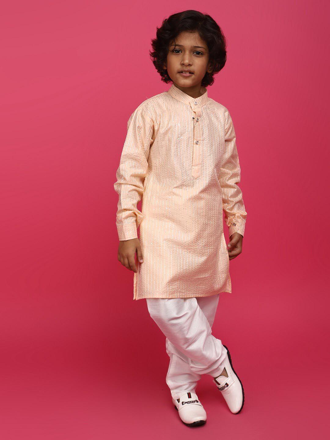 v-mart boys sequinned embroidered mandarin collar straight kurta with pyjama