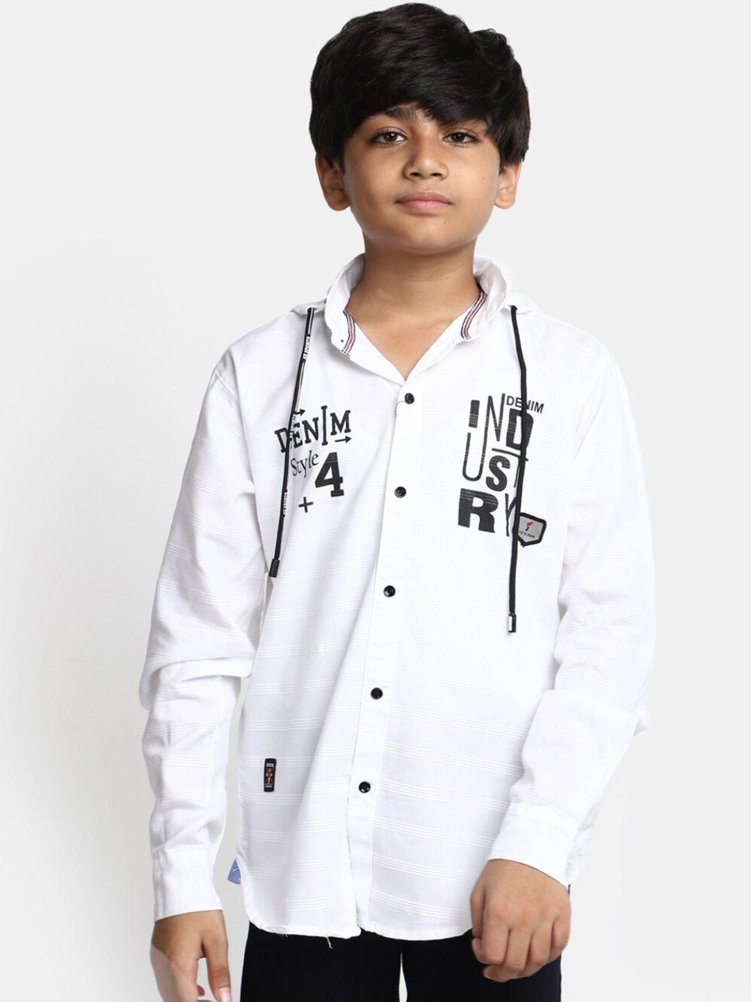 v-mart boys typography printed hooded cotton casual shirt