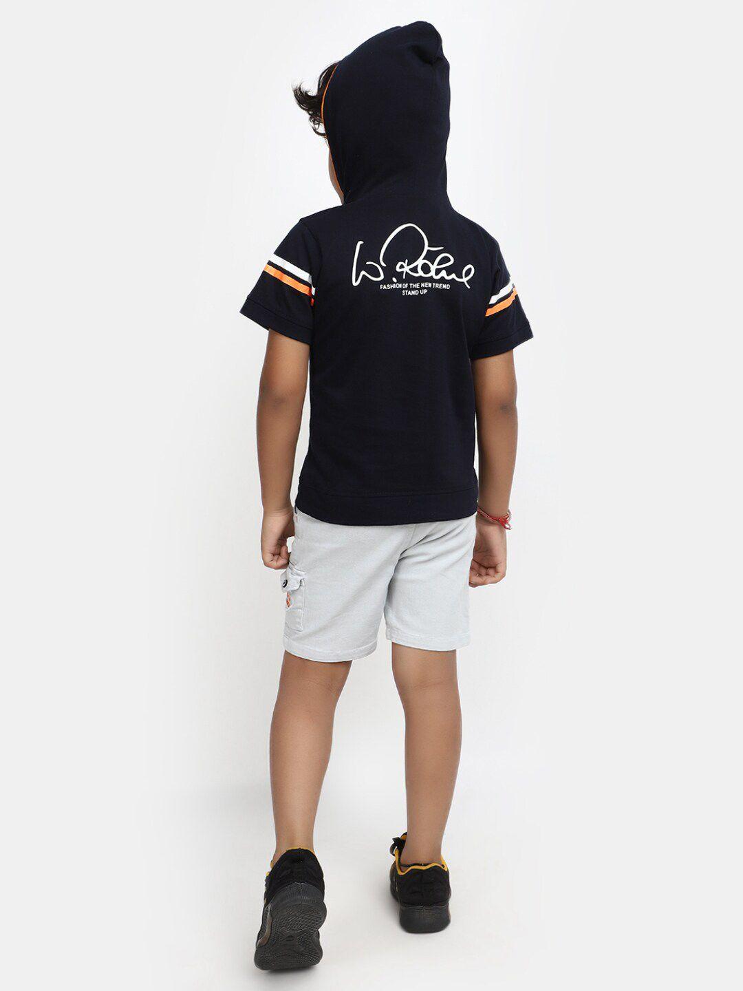 v-mart boys typography printed pure cotton hooded t-shirt with shorts