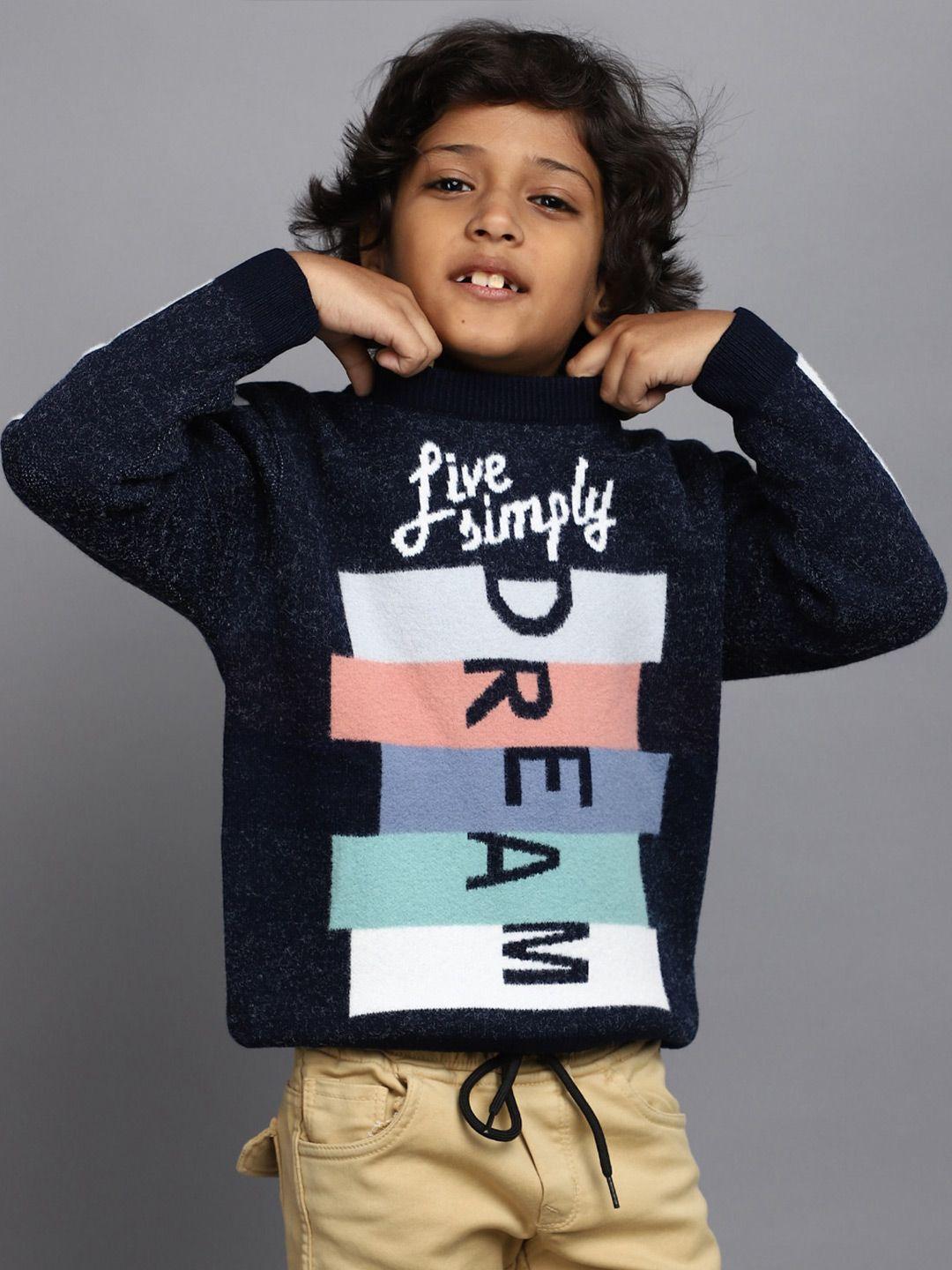 v-mart boys typography printed woollen pullover sweater