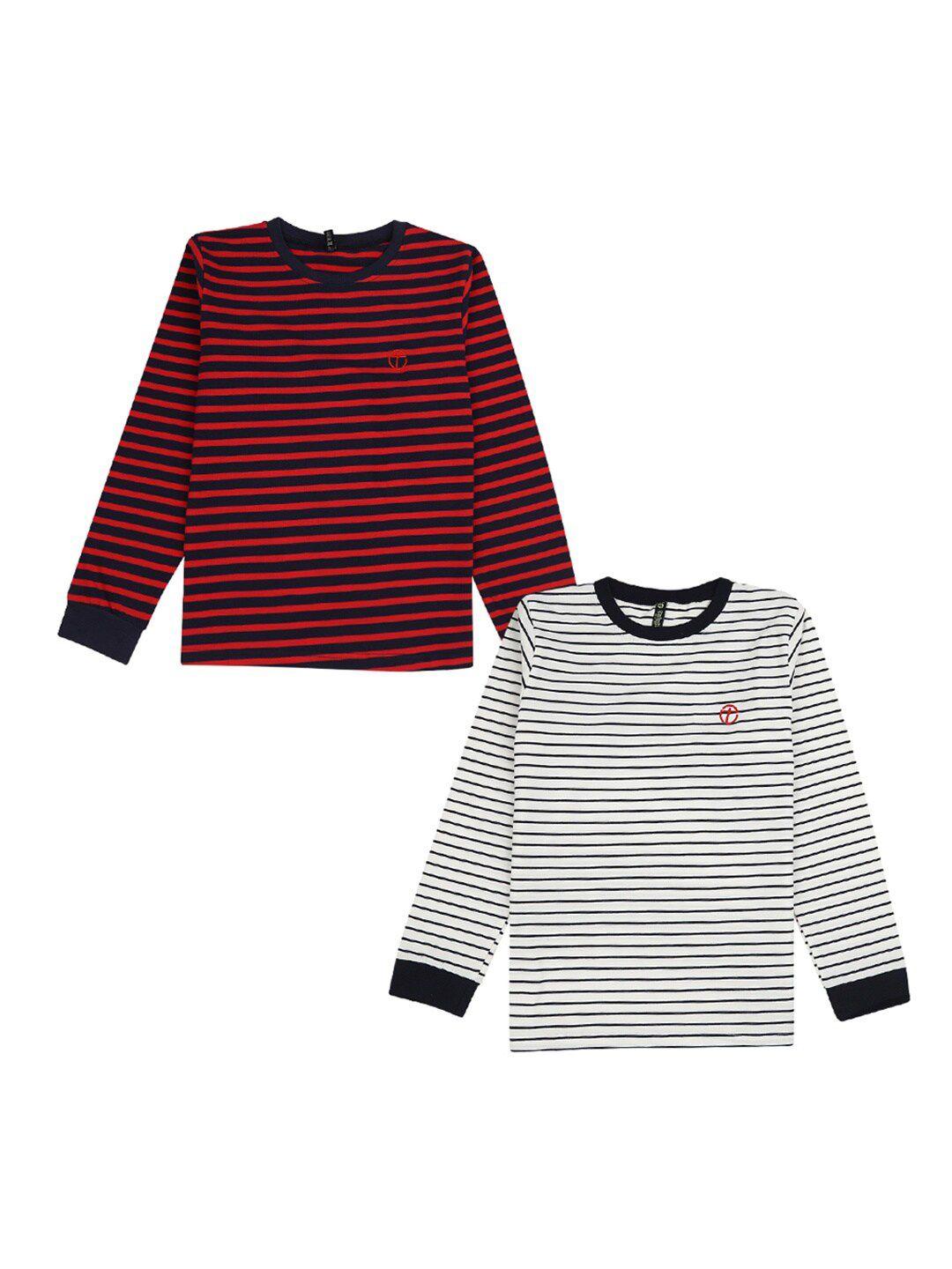 v-mart boys white & red pack of 2 striped t-shirt