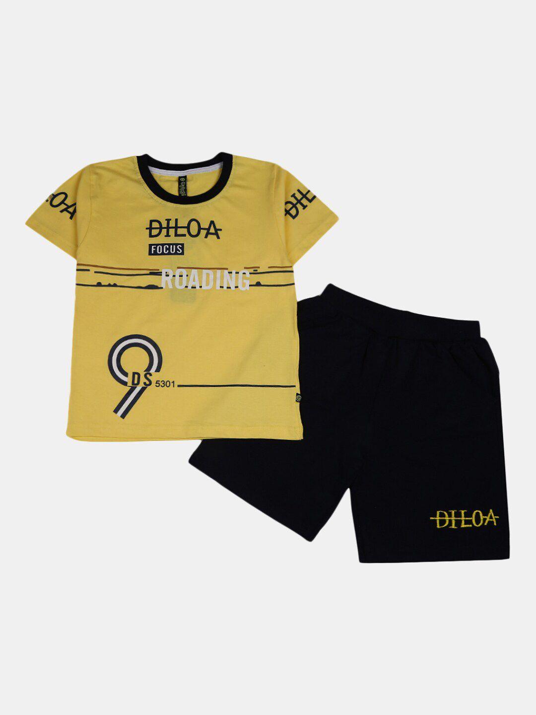 v-mart boys yellow & black printed t-shirt with shorts