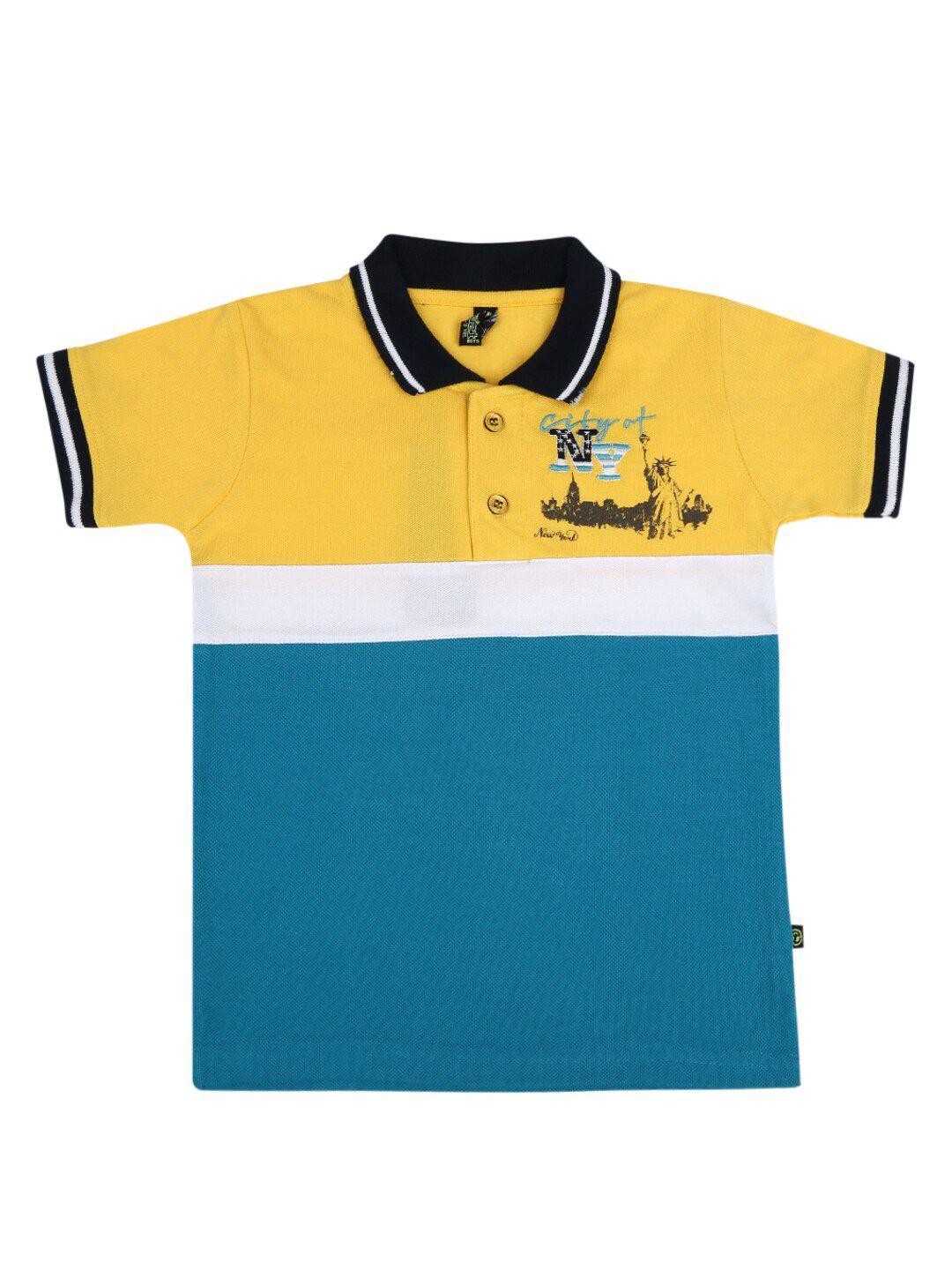 v-mart boys yellow & blue colourblocked polo collar t-shirt