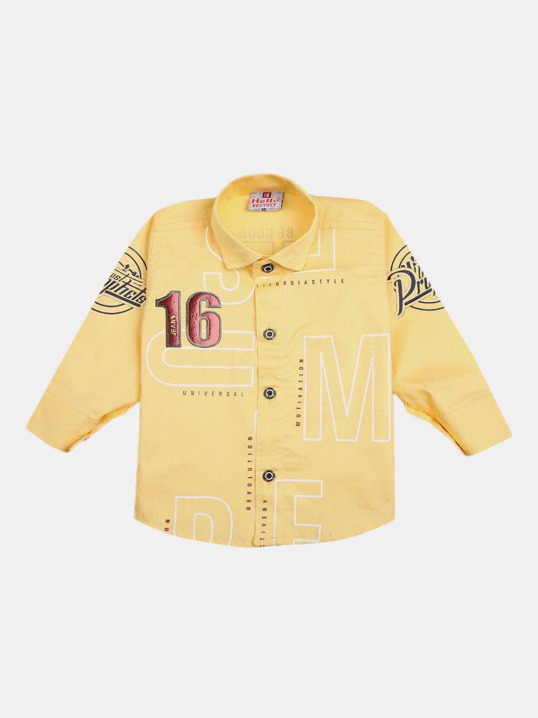 v-mart boys yellow & blue printed shirt with trousers