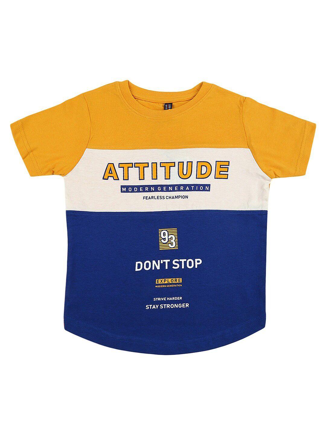 v-mart boys yellow & blue typography colourblocked cotton t-shirt