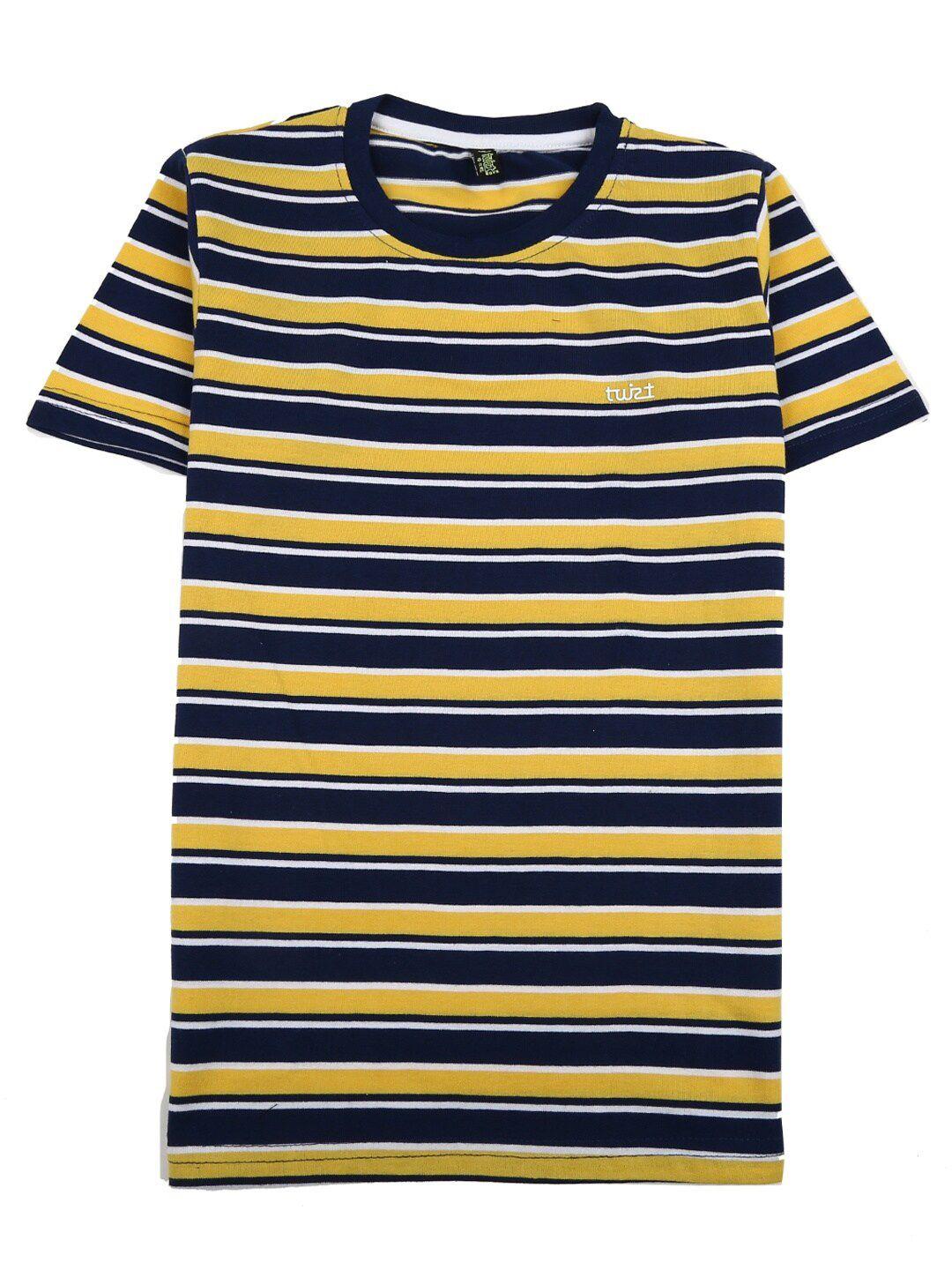 v-mart boys yellow & navy blue striped cotton t-shirt