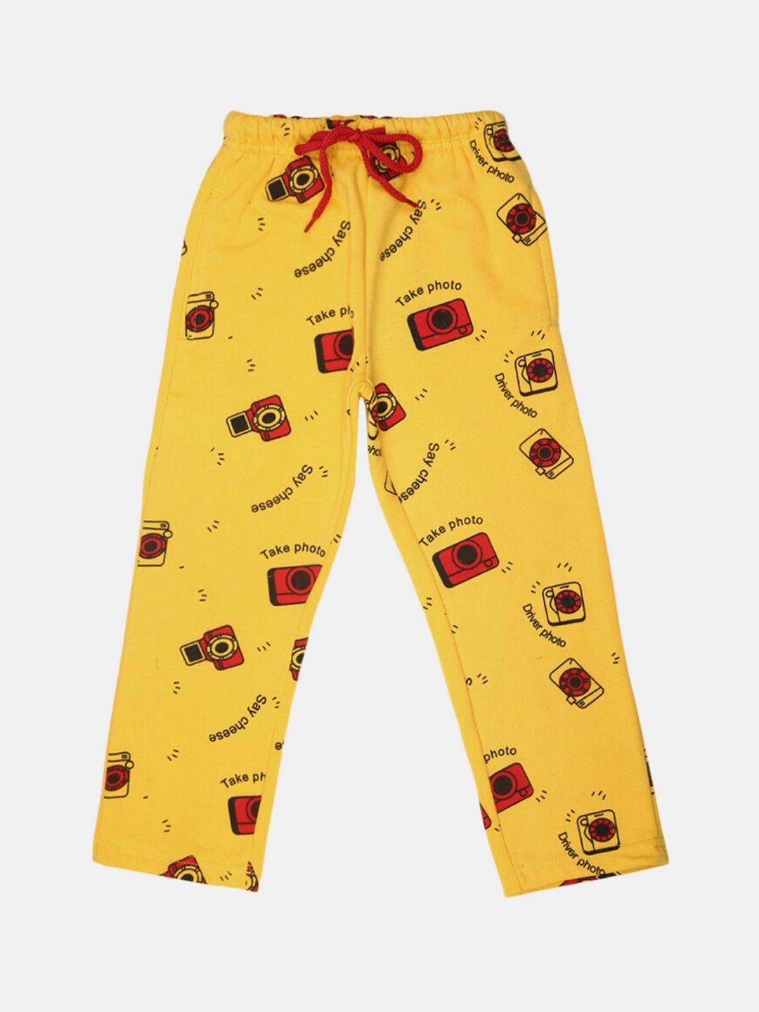 v-mart boys yellow & red printed fleece track pants