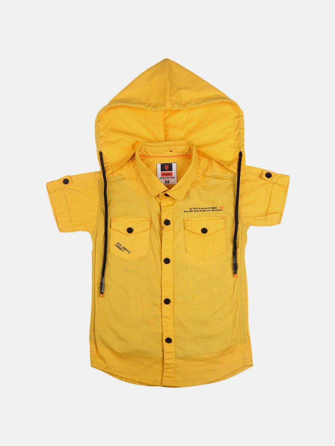 v-mart boys yellow printed hooded casual shirt