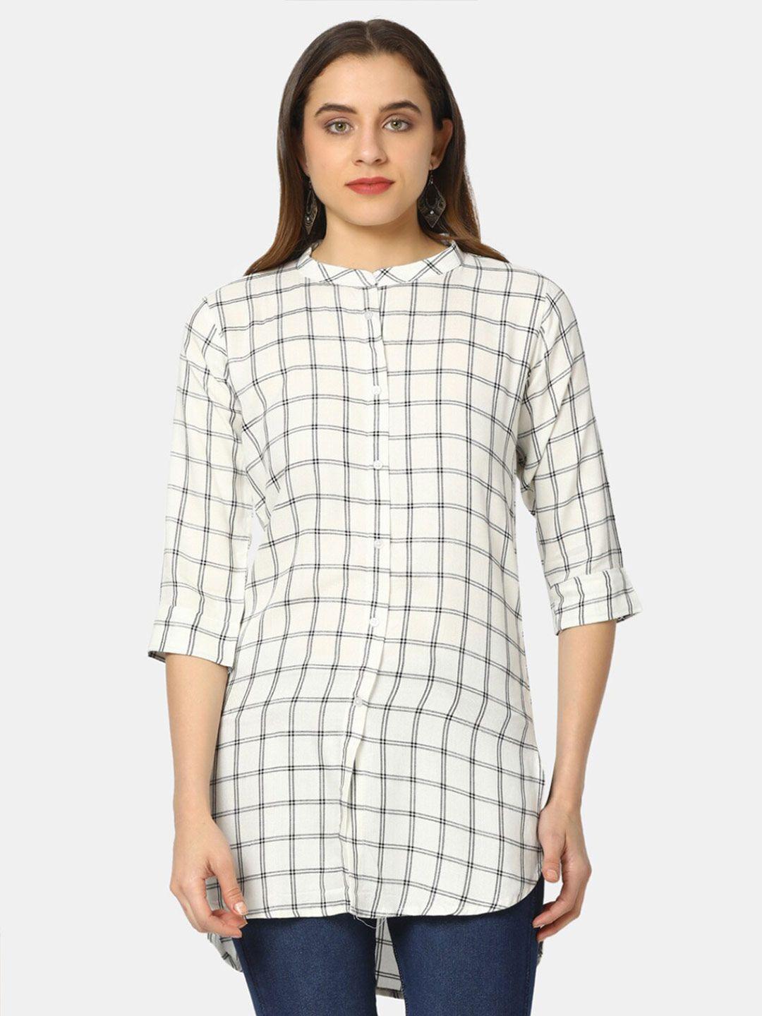 v-mart checked mandarin collar longline shirt style top