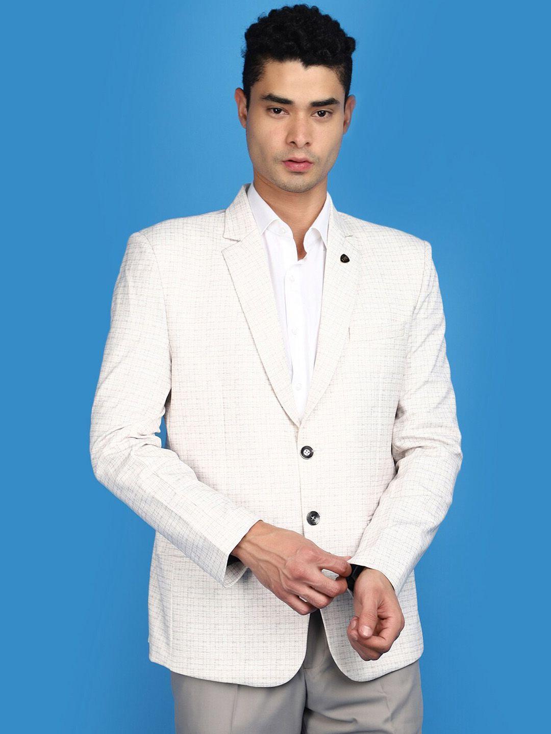v-mart checked notched lapel long sleeves lycra single breasted blazer