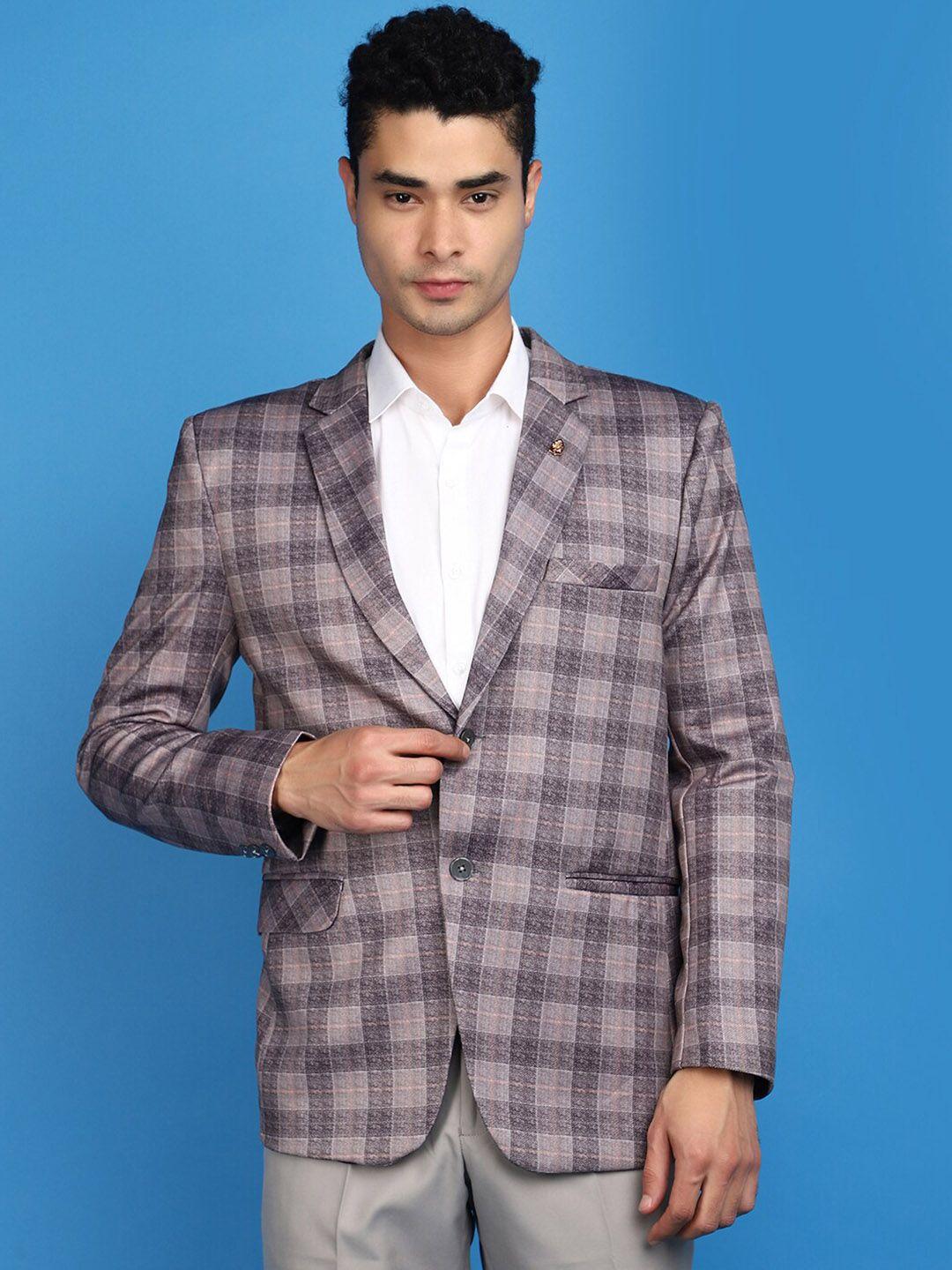 v-mart checked notched lapel long sleeves lycra single breasted blazer