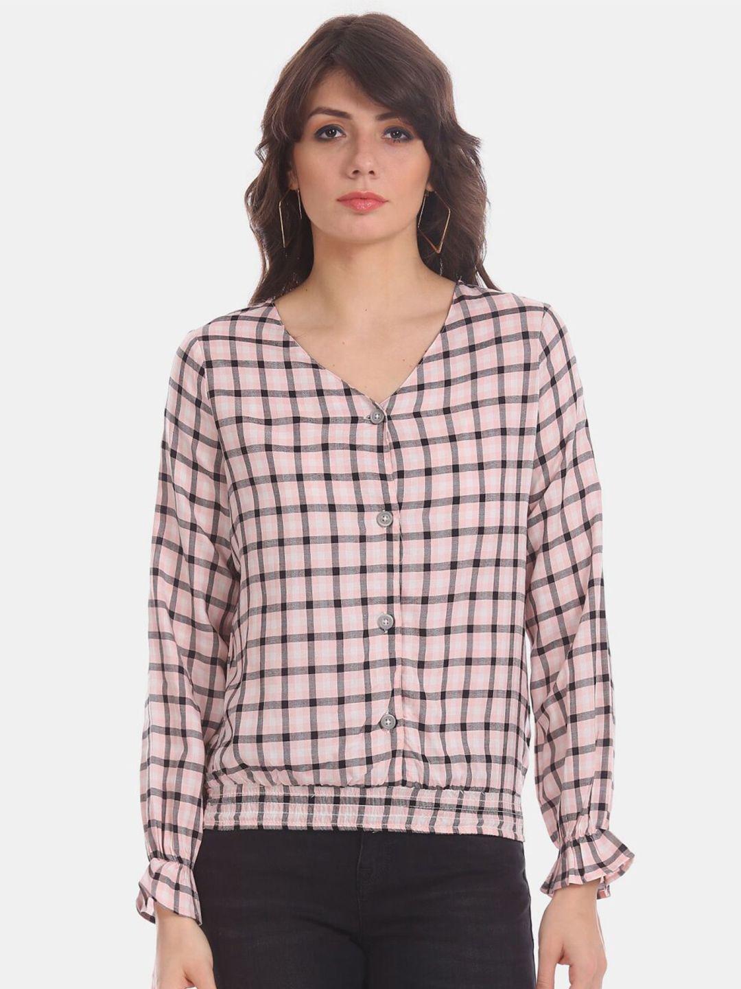 v-mart checked shirt style v- neck top