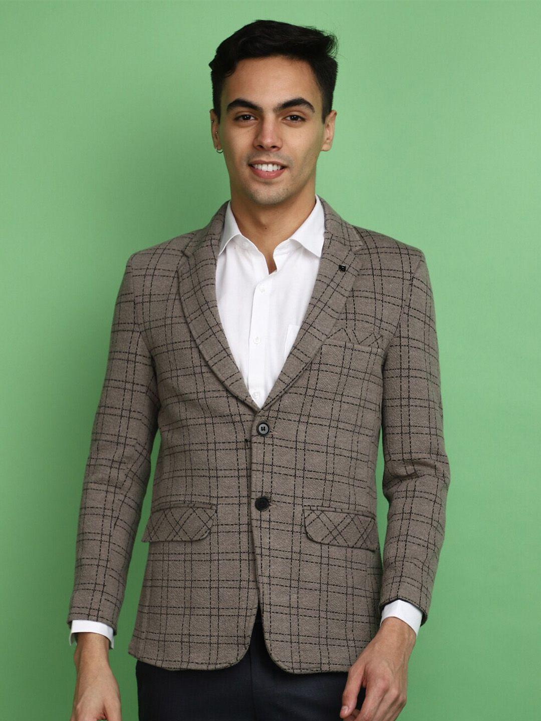 v-mart checked single breasted slim-fit formal blazer