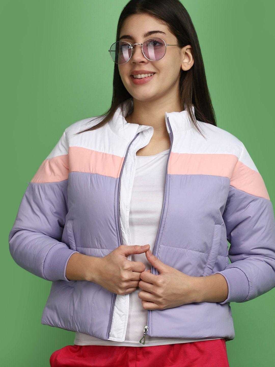 v-mart colourblocked mock collar long sleeve zip detail padded jacket